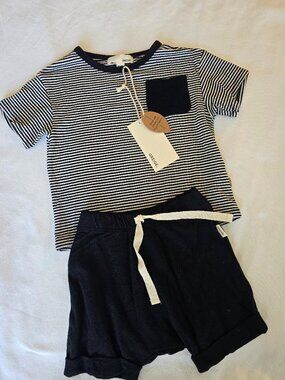 Greige Black & White Striped Lounge Set 9-12 Months NWT